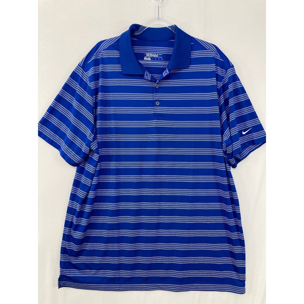 Nike Golf Polo XXL Blue Striped Dri-FIT Tour Performance Short Sleeve Shirt